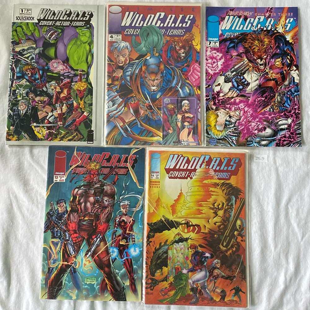 WildC.A.T.S. Lot of 5 ~ #1, #4 (card in bag), #7, #13 & # 16 ~Image Comics
